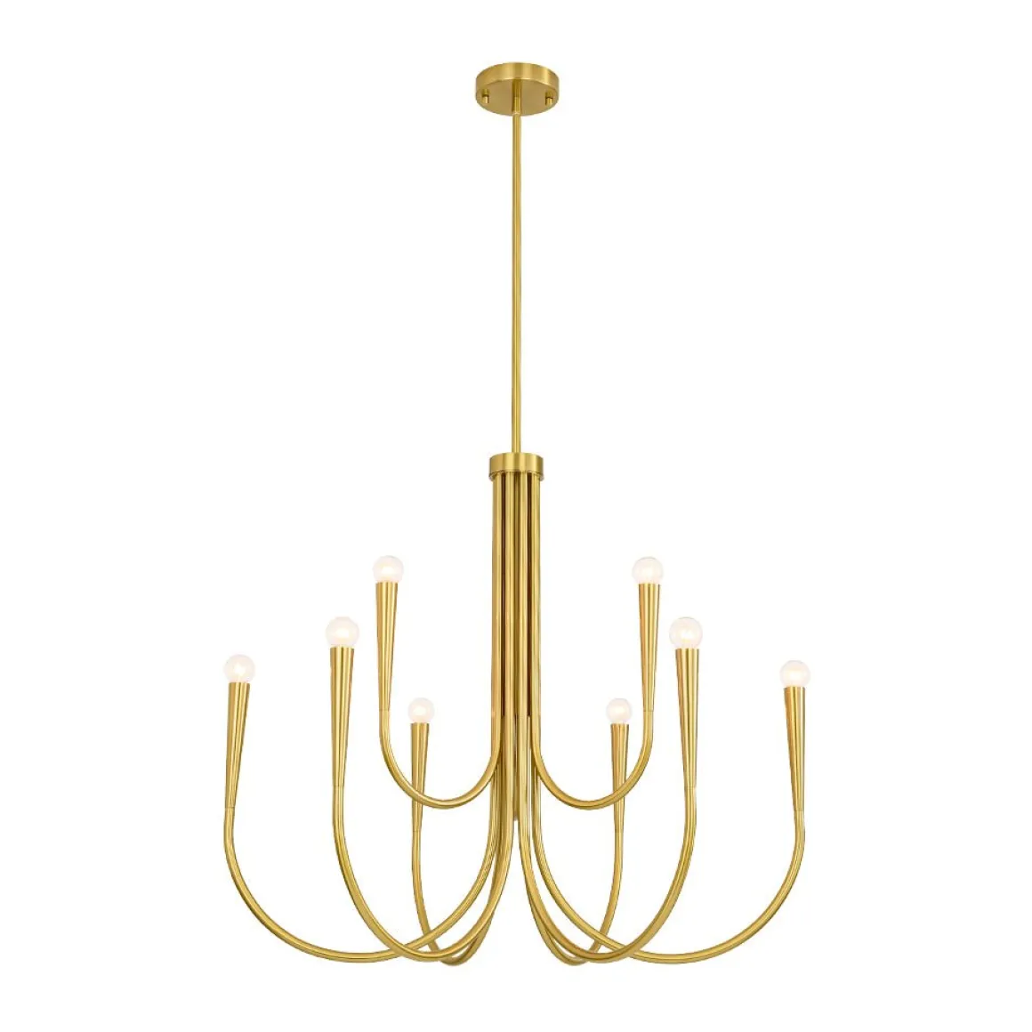 Brass Mid-Century Minimalist Tiered Candle Style Chandelier