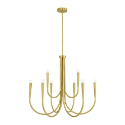 Brass Mid-Century Minimalist Tiered Candle Style Chandelier