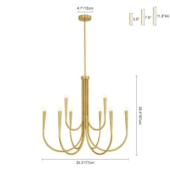 Brass Mid-Century Minimalist Tiered Candle Style Chandelier