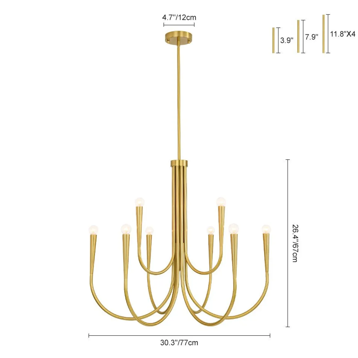 Brass Mid-Century Minimalist Tiered Candle Style Chandelier