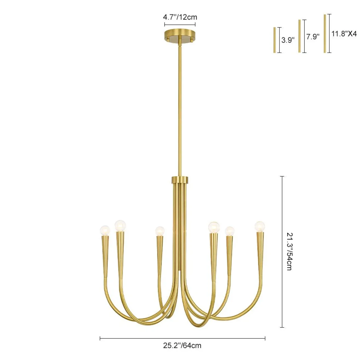 Brass Mid-Century Minimalist Tiered Candle Style Chandelier