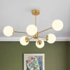 Brass Opal Glass Globe Tier Sputnik Chandelier