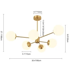 Brass Opal Glass Globe Tier Sputnik Chandelier