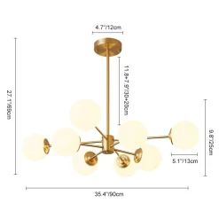 Brass Opal Glass Globe Tier Sputnik Chandelier