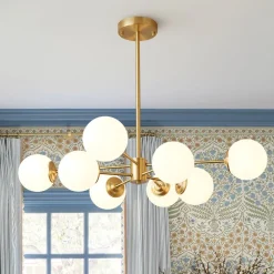 Brass Opal Glass Globe Tier Sputnik Chandelier