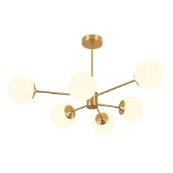 Brass Opal Glass Globe Tier Sputnik Chandelier
