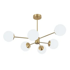 Brass Opal Glass Globe Tier Sputnik Chandelier