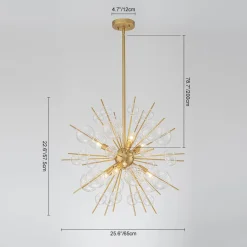 Brass Ribbed Glass Globe Bubble Sputnik Sunburst Chandelier