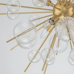 Brass Ribbed Glass Globe Bubble Sputnik Sunburst Chandelier