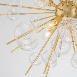 Brass Ribbed Glass Globe Bubble Sputnik Sunburst Chandelier