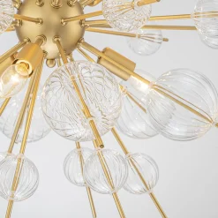 Brass Ribbed Glass Globe Bubble Sputnik Sunburst Chandelier
