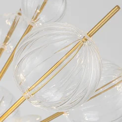 Brass Ribbed Glass Globe Bubble Sputnik Sunburst Chandelier