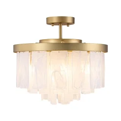 Brass Round Tiered Opal Swirl Glass Pendant Chandelier