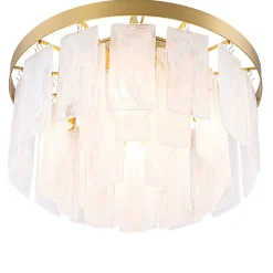 Brass Round Tiered Opal Swirl Glass Pendant Chandelier