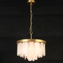 Brass Round Tiered Opal Swirl Glass Pendant Chandelier