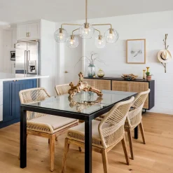 Brass Striped Ribbed Glass Globe 5-light Sputnik Chandelier