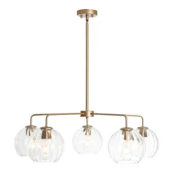 Brass Striped Ribbed Glass Globe 5-light Sputnik Chandelier