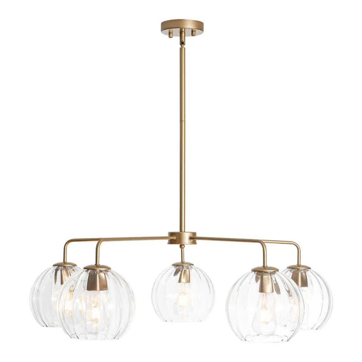 Brass Striped Ribbed Glass Globe 5-light Sputnik Chandelier