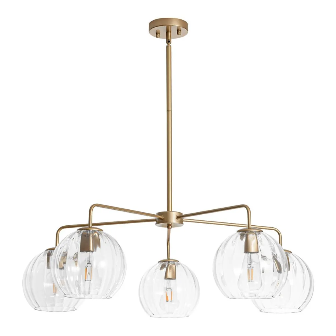 Brass Striped Ribbed Glass Globe 5-light Sputnik Chandelier