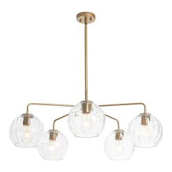 Brass Striped Ribbed Glass Globe 5-light Sputnik Chandelier
