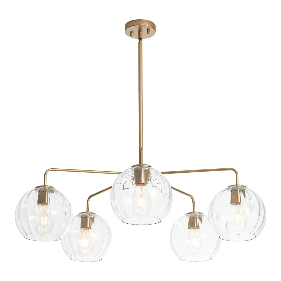 Brass Striped Ribbed Glass Globe 5-light Sputnik Chandelier