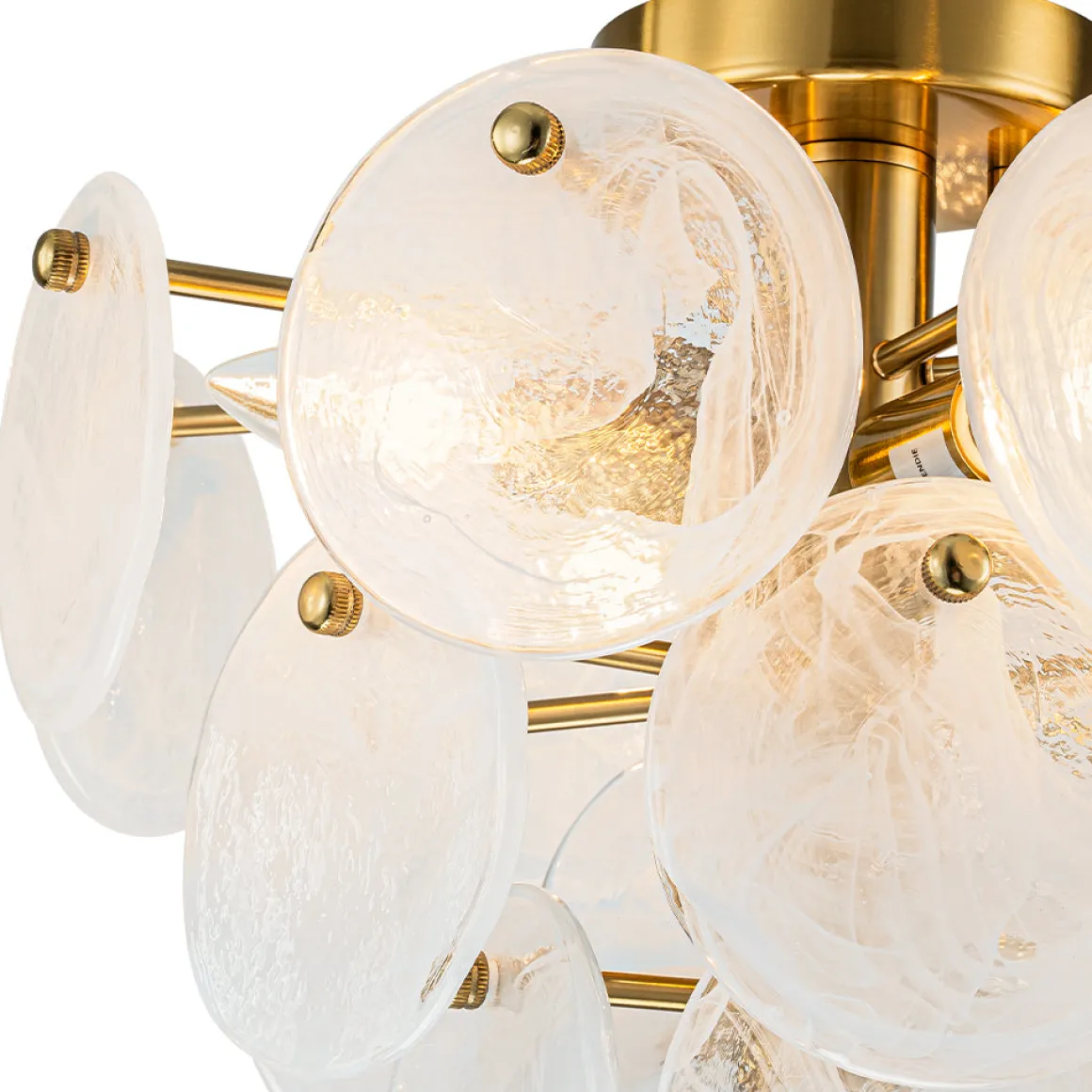 Brass Tiered Opal Swirl Glass Semi Flush Chandelier