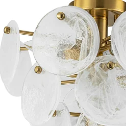 Brass Tiered Opal Swirl Glass Semi Flush Chandelier