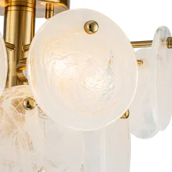 Brass Tiered Opal Swirl Glass Semi Flush Chandelier