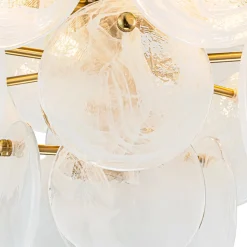 Brass Tiered Opal Swirl Glass Semi Flush Chandelier
