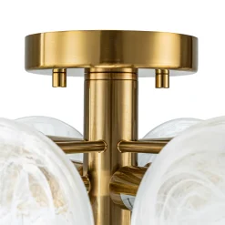 Brass Tiered Opal Swirl Glass Semi Flush Chandelier