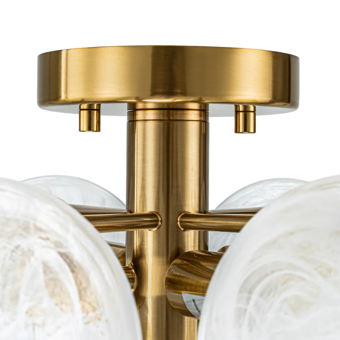 Brass Tiered Opal Swirl Glass Semi Flush Chandelier