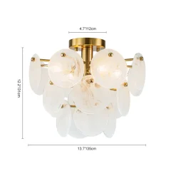 Brass Tiered Opal Swirl Glass Semi Flush Chandelier