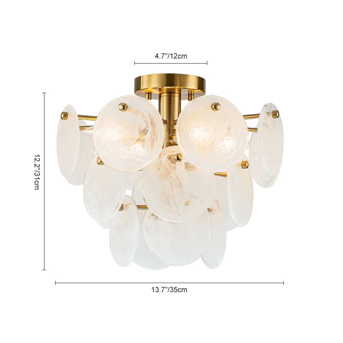 Brass Tiered Opal Swirl Glass Semi Flush Chandelier