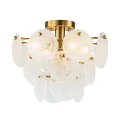 Brass Tiered Opal Swirl Glass Semi Flush Chandelier