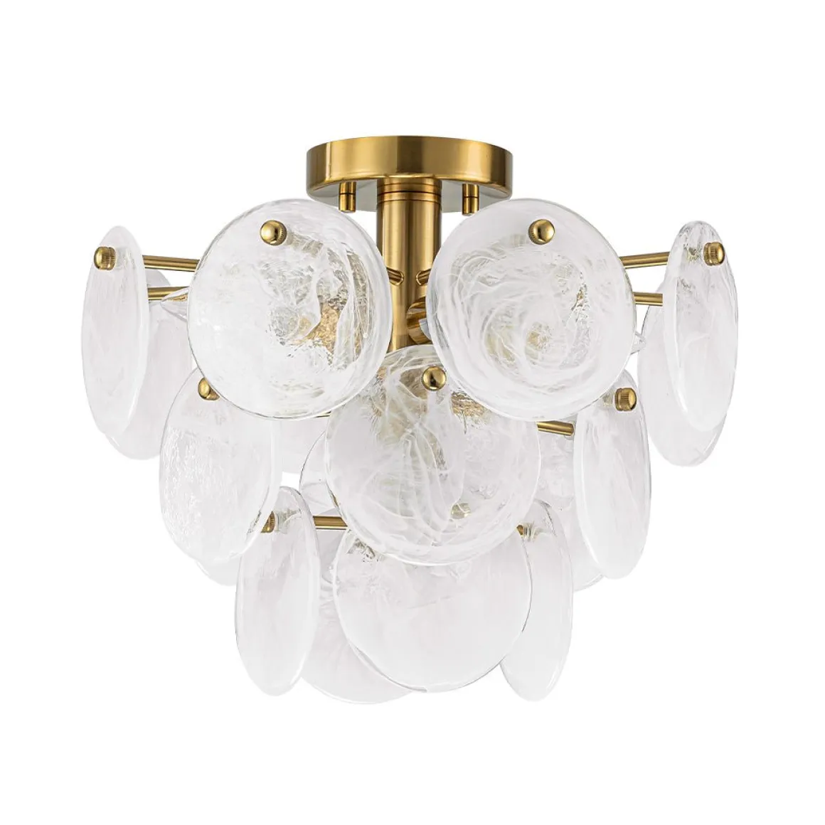 Brass Tiered Opal Swirl Glass Semi Flush Chandelier