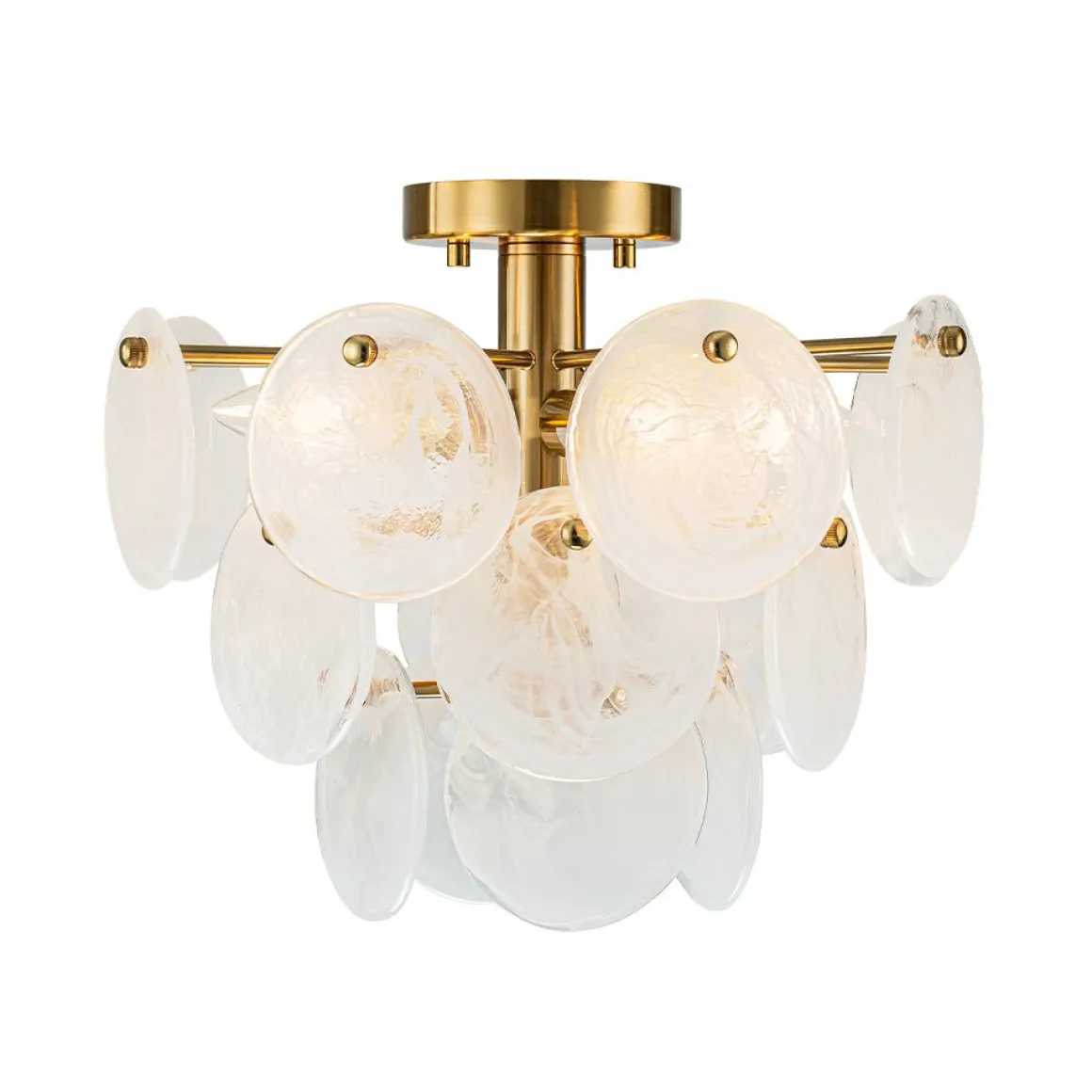 Brass Tiered Opal Swirl Glass Semi Flush Chandelier
