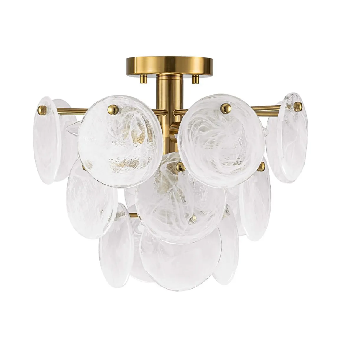 Brass Tiered Opal Swirl Glass Semi Flush Chandelier