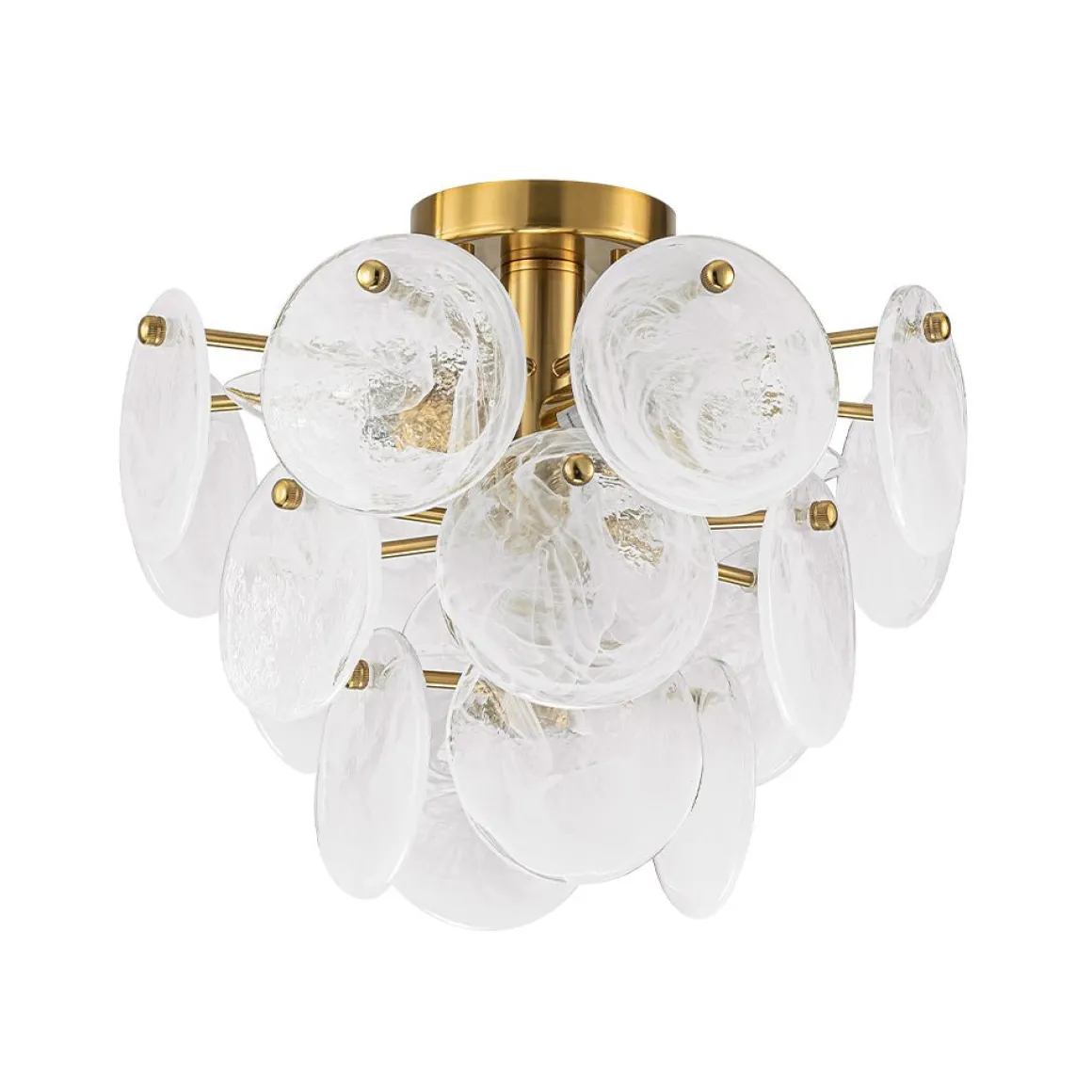 Brass Tiered Opal Swirl Glass Semi Flush Chandelier