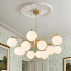 Brass 2-Tier Sputnik Frosted Glass Bubble Pendant Chandelier