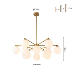 Brass 2-Tier Sputnik Frosted Glass Bubble Pendant Chandelier