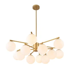 Brass 2-Tier Sputnik Frosted Glass Bubble Pendant Chandelier
