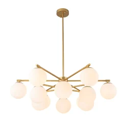 Brass 2-Tier Sputnik Frosted Glass Bubble Pendant Chandelier