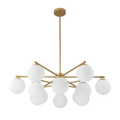 Brass 2-Tier Sputnik Frosted Glass Bubble Pendant Chandelier