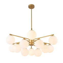 Brass 2-Tier Sputnik Frosted Glass Bubble Pendant Chandelier
