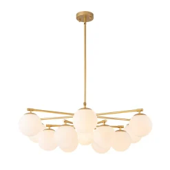 Brass 2-Tier Sputnik Frosted Glass Bubble Pendant Chandelier