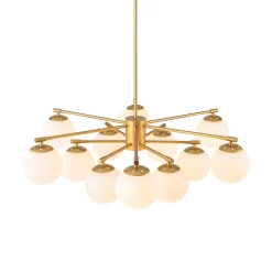 Brass 2-Tier Sputnik Frosted Glass Bubble Pendant Chandelier