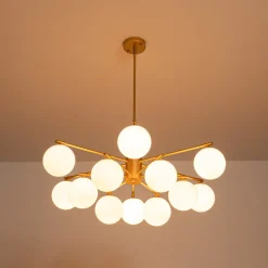 Brass 2-Tier Sputnik Frosted Glass Bubble Pendant Chandelier