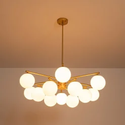 Brass 2-Tier Sputnik Frosted Glass Bubble Pendant Chandelier