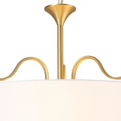 Brass White Fabric Drum Cage Semi Flush Dual Mount Chandelier