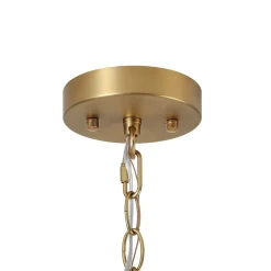 Brass White Fabric Drum Cage Semi Flush Dual Mount Chandelier